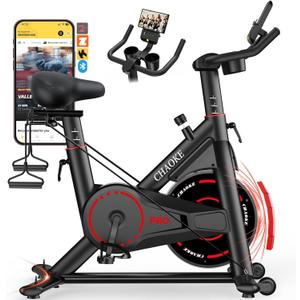 Exercise Bike, CHAOKE Quiet Adjustable Magnetic Resistance Stationary Bike for Home Cardio with App Compatible, 350LB Weight Capacity Indoor Cycling Bike with Comfortable Seat & Digital Display (PRO Upgraded Magnetic + App Compatible -Black Red)