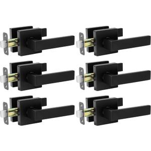 AEEKEL Matte Black Door Handle Interior Door Knob Passage Levers Set (No Lock), 6 Pack Heavy Duty Door Handle for Hall or Closet, Keyless Door Levers for Left Right Handle Doors