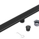 Neodrain 32-Inch Black Linear Shower Drain with Removable Quadrato Pattern Grate,Professional 304 Stainless Steel Rectangle Shower Floor Drain Manufacturer,Leveling Feet,Hair Strainer,Matte Black