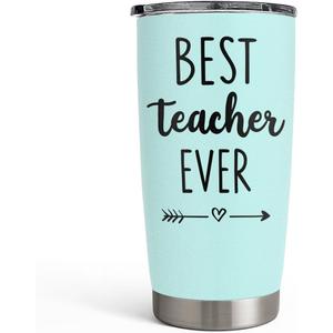 SANDJEST Teacher Tumbler - Best Teacher Ever Travel Coffee Mug Appreciation Gift for Teachers - 20oz Stainless Steel Tumblers Awesome Gifts for Birthday, Christmas, Graduation Day, Back To School