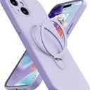 Magnetic Stand for iPhone 15, Liquid Silicone, [Compatible with MagSafe][Built-in Kickstand&Ring Holder] Anti-Scratch Soft Microfiber Lining, Light Purple