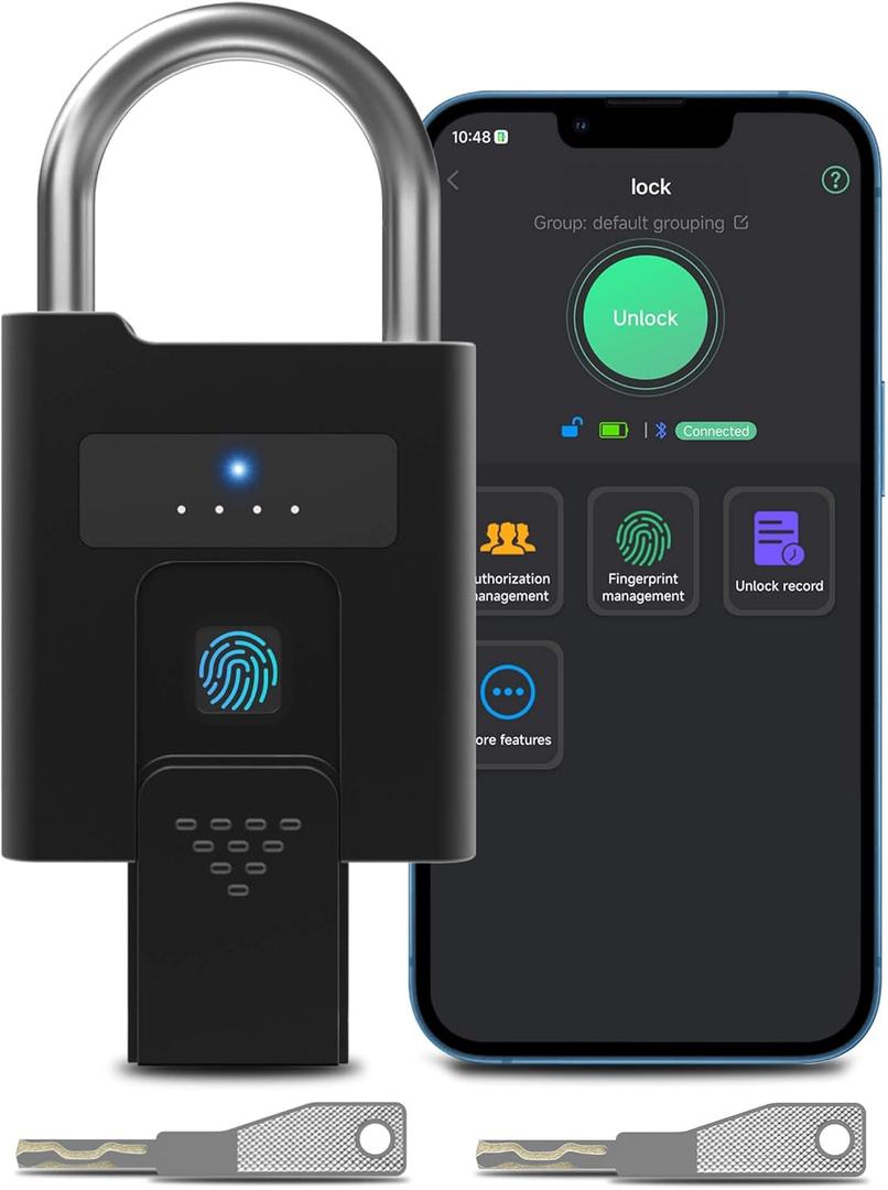 eLinkSmart Fingerprint Padlock with Key Backup, Heavy Duty Weatherproof Bluetooth Biometric Keyless Electronic Digital Smart Pad Lock for Gate Outdoor Fence Gym Locker Pool Shed Storage