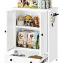 Dog Feeding Station with Storage, Metal Pet Feeding Station, Dog Food Storage Cabinet with 2 Hidden Dog Bowls and 3 Hooks, Cat Feeding Station, Pet Feeder Station for Food and Pet Supplies Storage