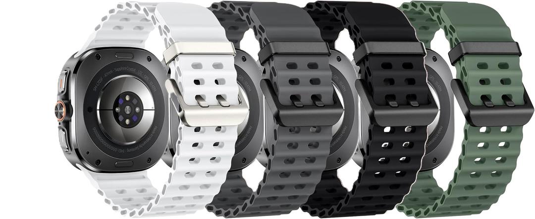 Acextro 4-Pack Marine Sport Band Compatible with Galaxy Watch Ultra Bands 47mm (2025/2024), Samsung Watch 7 Ultra Bands for Men Women, Breathable Ocean Silicone Strap No Gap Design