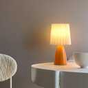 Cute Stylish Small Night Lamp, Pleated Fabric Lampshade, Ceramic Body, Adjustable Light Color and Brightness with Power-Off Memory, Safe USB Powered, LED Bedside Light (Orange)