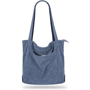 Iioscre Corduroy Tote Bag for Women,Hobo HandBags with Zipper,Large Capacity Casual Shoulder Handbags with Inner Pockets