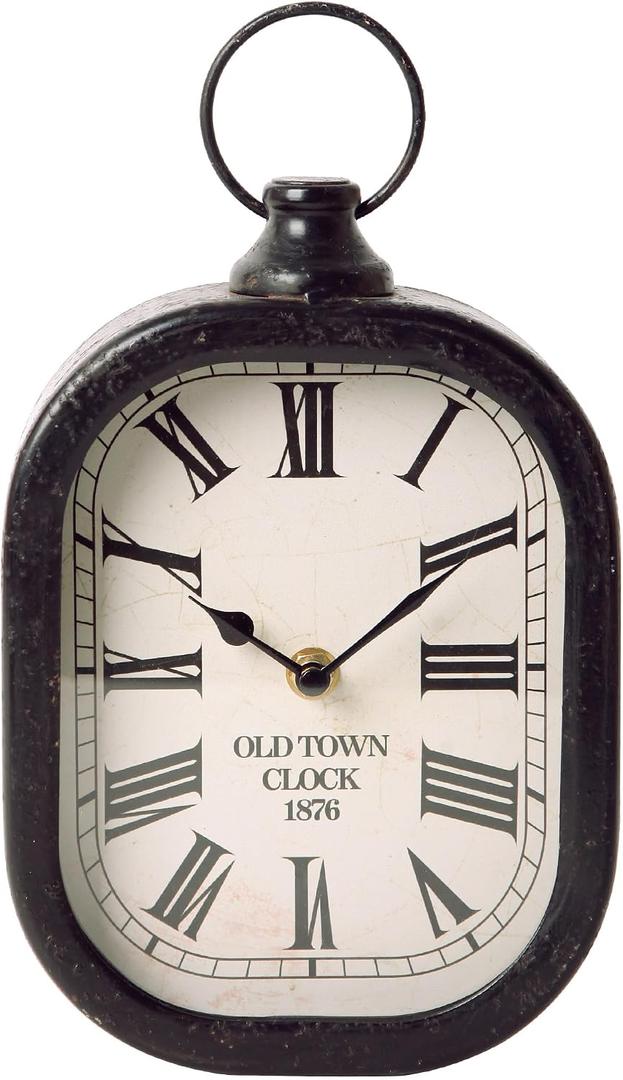 NIKKY HOME Small Retro Black Wall Clock, Silent Battery Operated Vintage Metal Rectangle Analog Hanging Clock for Bathroom Kitchen Living Room Bedroom Office (10.6" H x 6" W)
