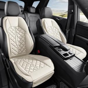 Car Seat Covers, Premium Perforated Napa Leather, Semi Universal Fit, Front Seat with Storage Bag, Full Set for SUV Truck Sedan (Light Beige, Front Row Two Seats)