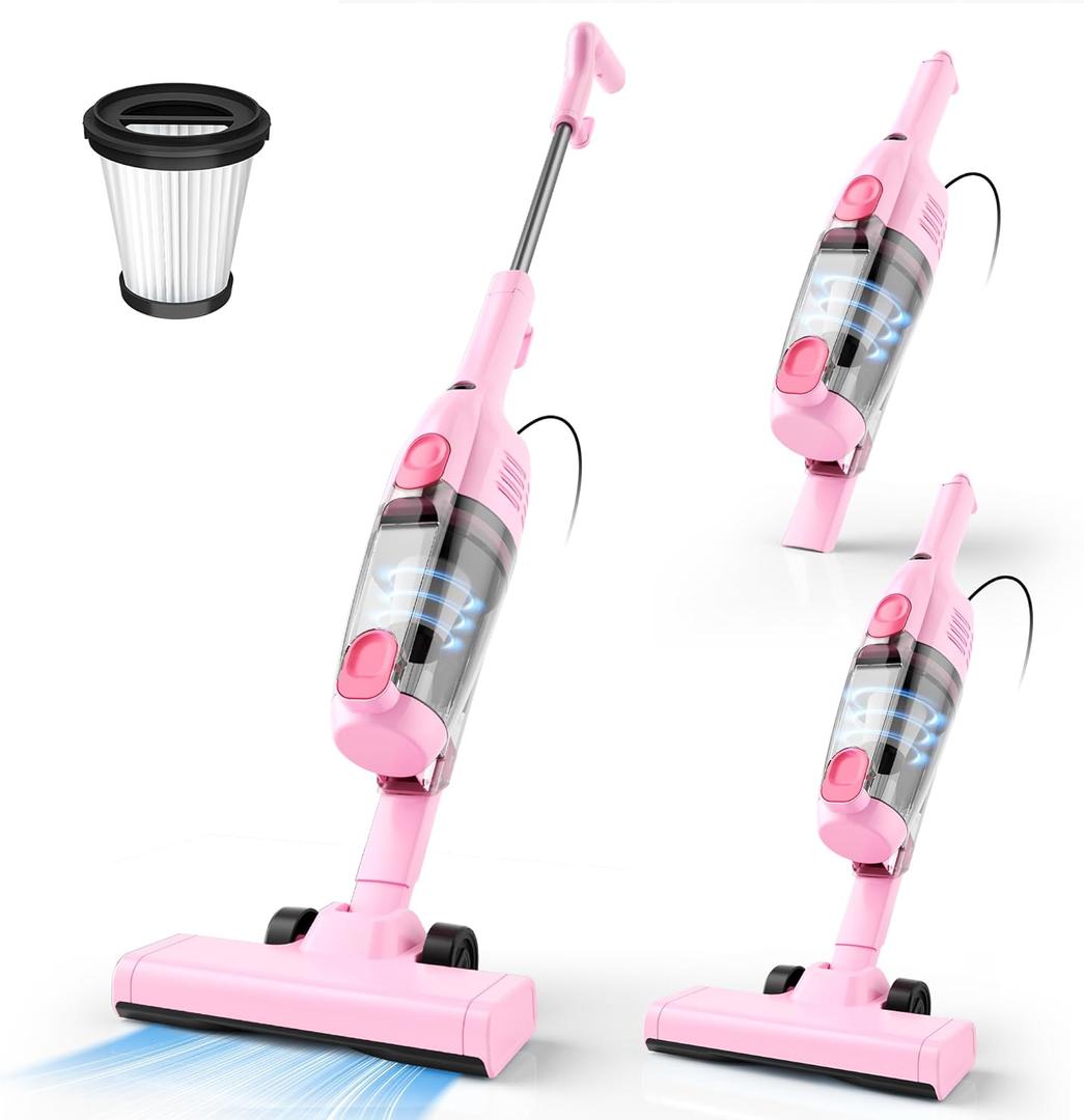 Vazone R6X Corded Stick Vacuum Cleaners for Home, 30000pa Powerful Suction Stick Vacuum with 16Ft Cord, 2 in 1 Lightweight Vacuum Cleaner for Hard Floor Pet Hair (Pink)
