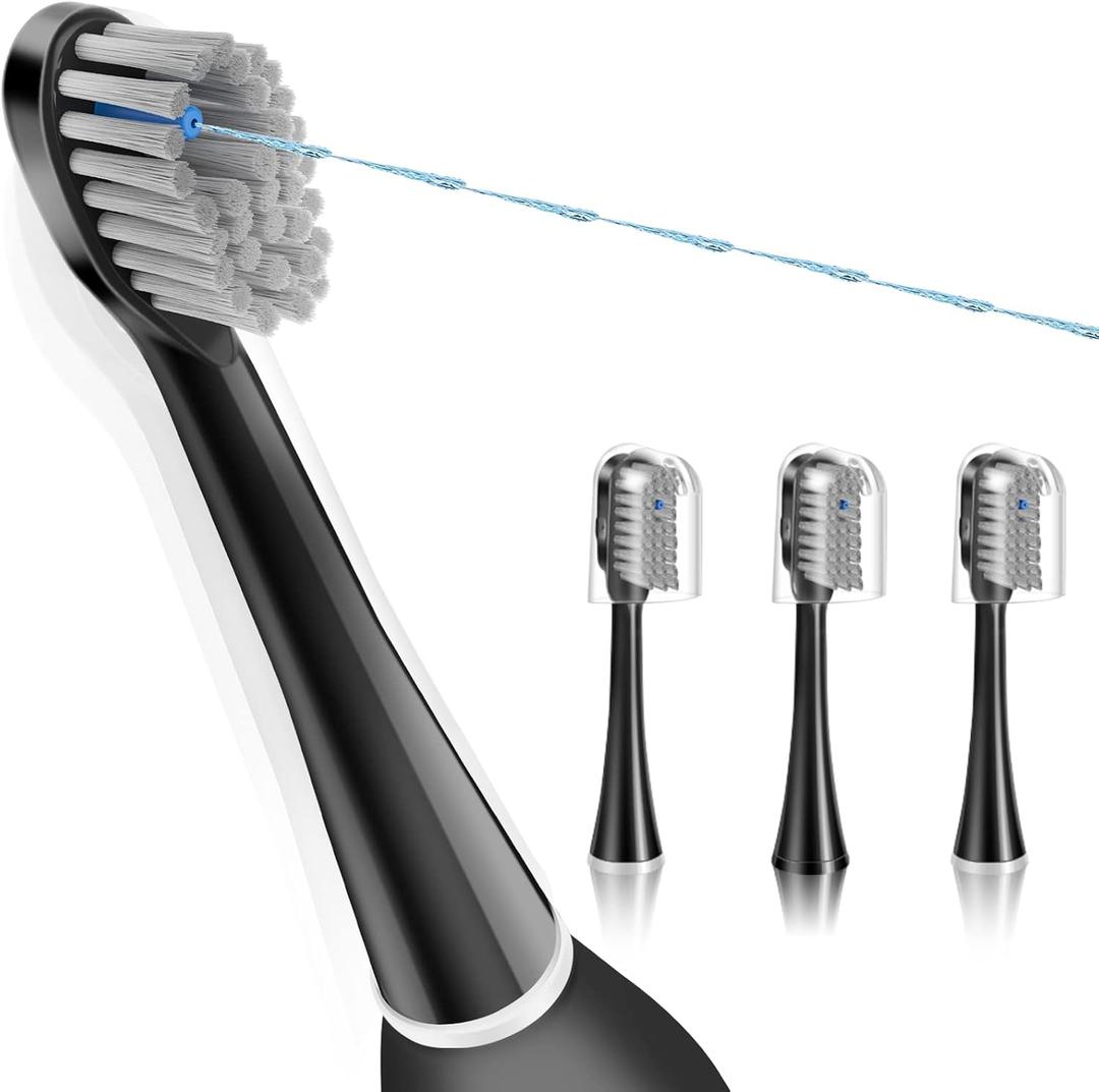 Flossing Toothbrush Head Replacement, Compatible with Water-pik Sonic Fusion / 2.0 SF-01, SF-02, SF03 & SF-04 Tooth-Brush and Water Flosser Combo Brush Heads (Full, Black(3Packs))