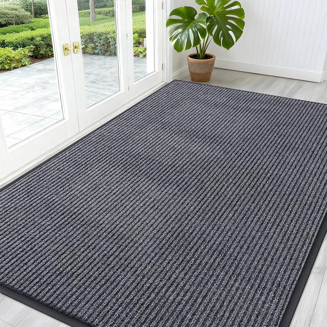 OLANLY Front Door Mat Indoor Outdoor Entrance, Waterproof Heavy Duty Doormat, Fade Resistant, Low Profile, Easy Clean Patio Porch Welcome Floor Mats for Entry, 59x40, Grey