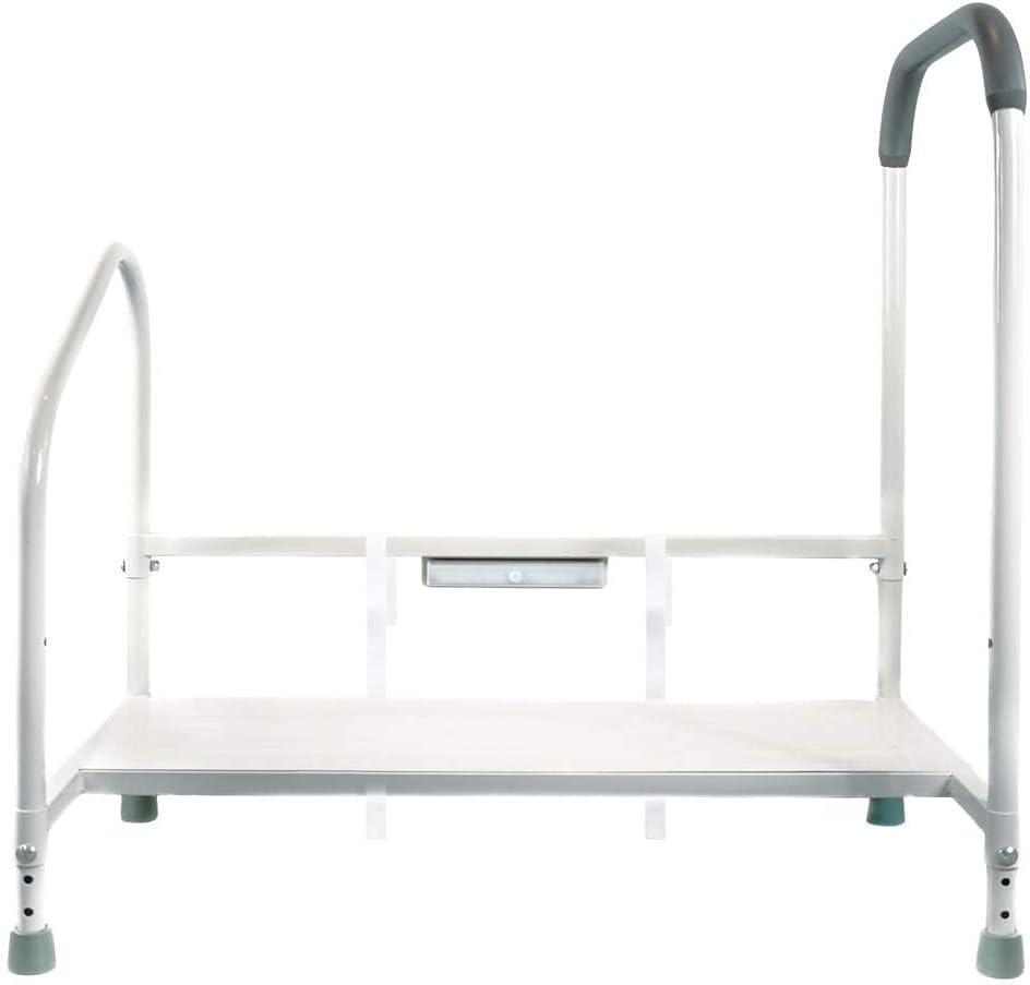 step2bed Bed Rails for Elderly with Adjustable Height Bed Step Stool & LED Light for Fall Prevention - Portable Medical Step Stool Comes with Handicap Grab Bars