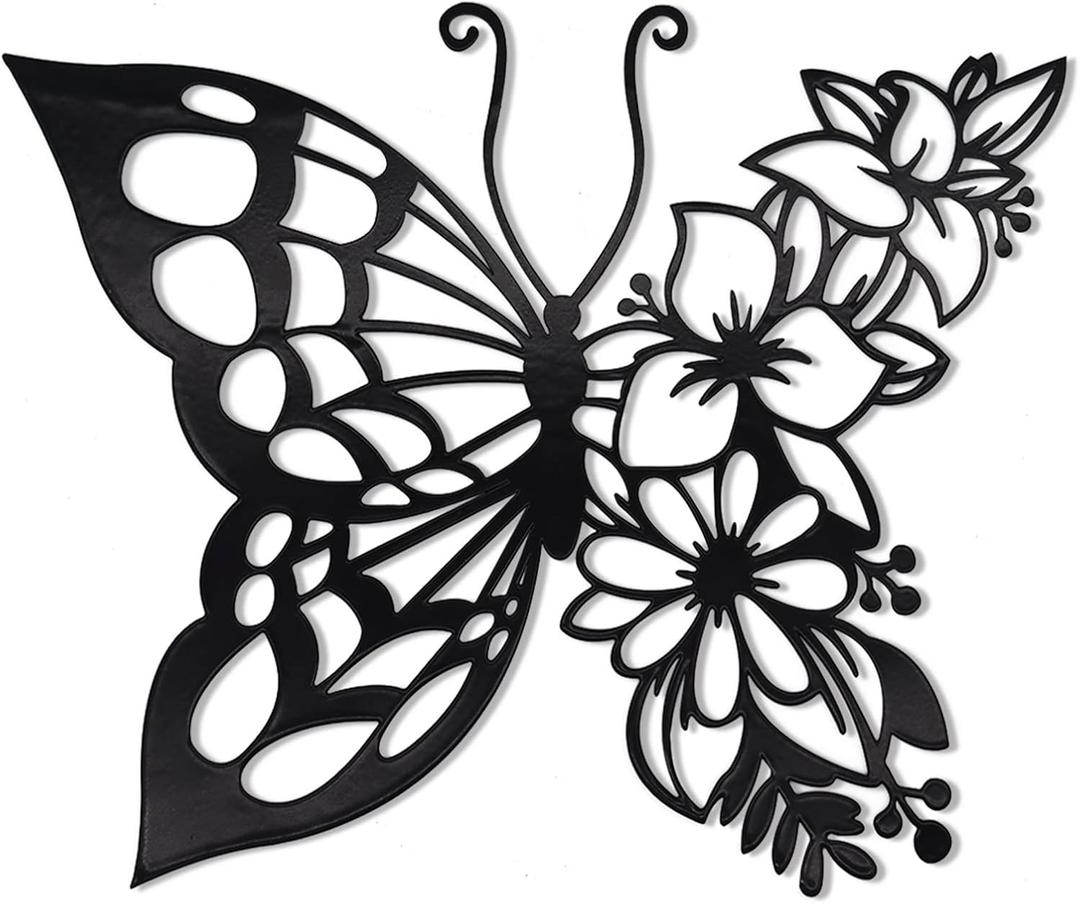 Garden 4 you Butterfly Decoration Wall Art Boho Home Decor Hanging Appearance Wall Decor Metal Wall Hanging Butterfly Decor Flower Wall Art for Bedroom Living Room Home Wall,Black(Medium)