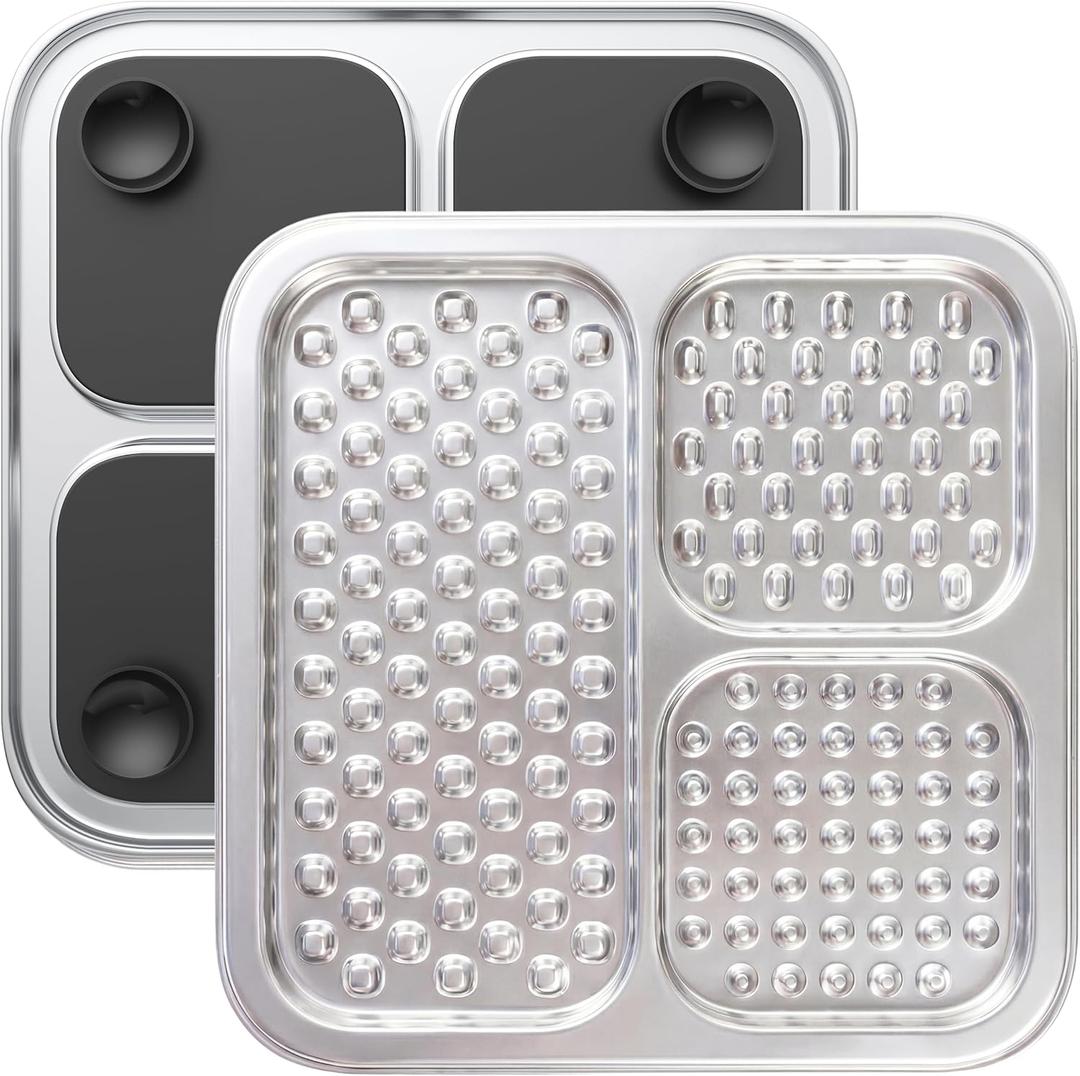 Stainless Steel Lick Mat for Dogs & Cats, Large Non-Slip Slow Feeder Pad with Suction Cups, Chew-Proof Dog Licking Mat for Anxiety Relief, Bathing & Grooming Time (1 Pack)