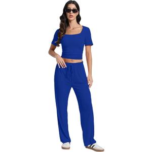 Women's 2 Piece Set Summer Outfits I Lounge Sets Short Sleeve Tops I High Waisted Wide Leg Pants Tracksuit Sets (X-Large)