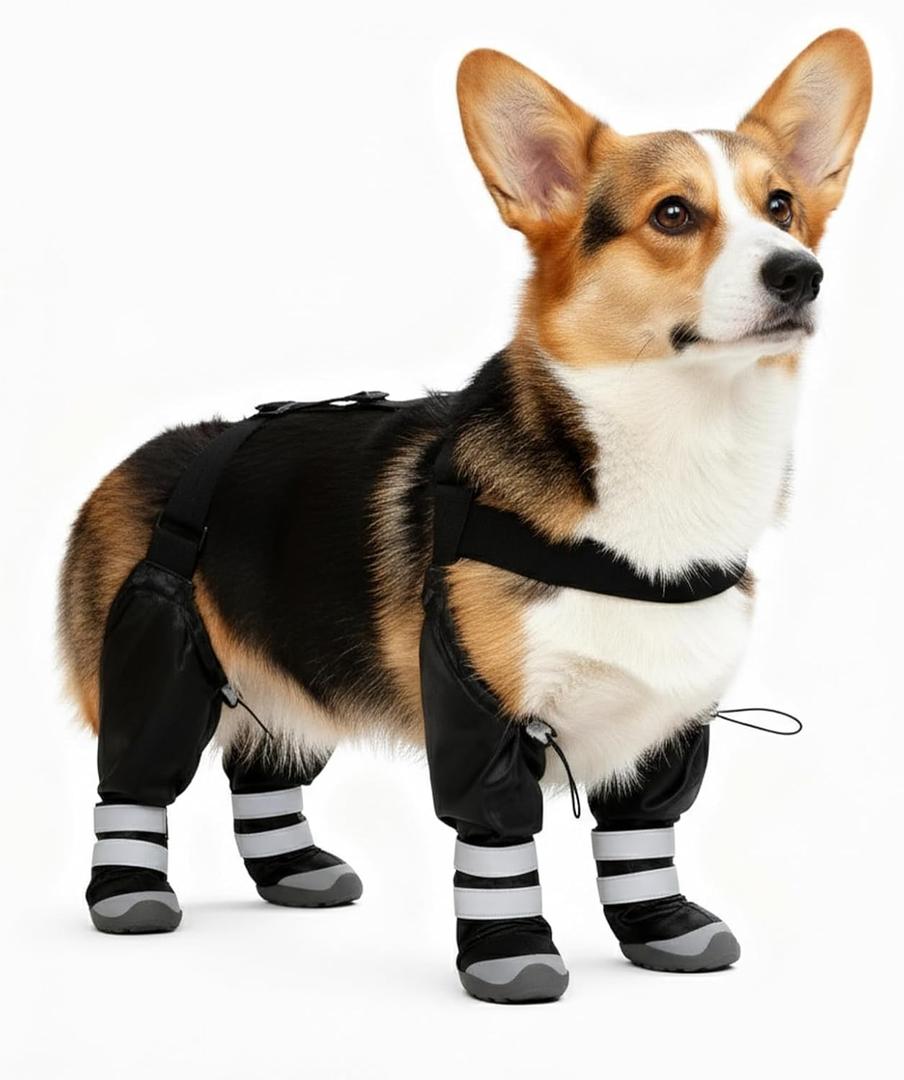 Upgraded Dog Suspender Boots, Waterproof Dog Rain Boot, Anti-Slip Winter Snow Dog Shoes Leggings, Adjustable Suspender Boots for Small Dogs, Paws Protector for Outdoor Dogs Walking Hiking (S)