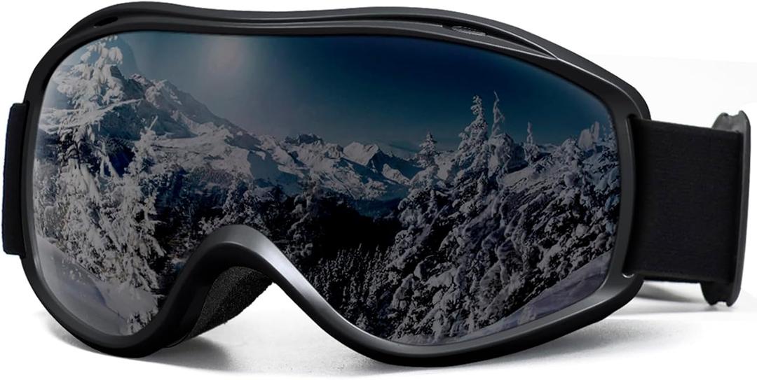 SPOSUNE OTG Ski Goggles Men Women, Over Glasses Anti Fog Snowboard Goggles, UV Protection Snow Goggles for Adult & Youth (Black&gray Lens)