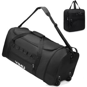 Large-Capacity Foldable Travel Bag, Single-Shoulder Hand-Held Wheeled Bag, Lightweight Travel Luggage Bag, Portable Luggage Bag Storage Bag for Business Trips (Black)