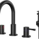 FORIOUS Black Bathroom Faucet 3 Hole, 360 Swivel 8 Inch Widespread Bathroom Sink Faucet with Deck Plate and Pop Up Drain 2 Handle Faucets for Sink, Vanity, RV, Lavatory, Farmhouse