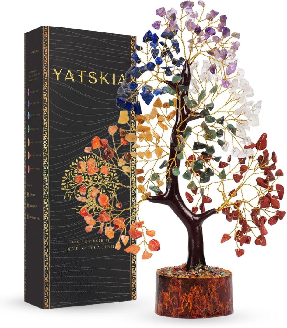 YATSKIA Chakra Crystal Tree - Handmade Healing Crystal Trees with 7 Chakra Stones - Decorative Tree of Life for Meditation, Feng Shui, and Home Decor - Unique Birthday Gifts for Women (Seven Chakra (Golden Wire))