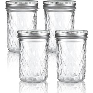 12 oz/350 ml Clear Glass Storage Canister with Airtight Lid, 4 Pack Cute Decorative Mason Container Jar for Salad, Overnight Oats, Snacks, Yogurt, Cereal, Fruit, Spice, Sugar, Coffee