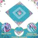 Flower Mahjong Tablecloth 55" x 55" Polyester Square Instructional Design with Rules for Family Game Night Party Favor Supplies