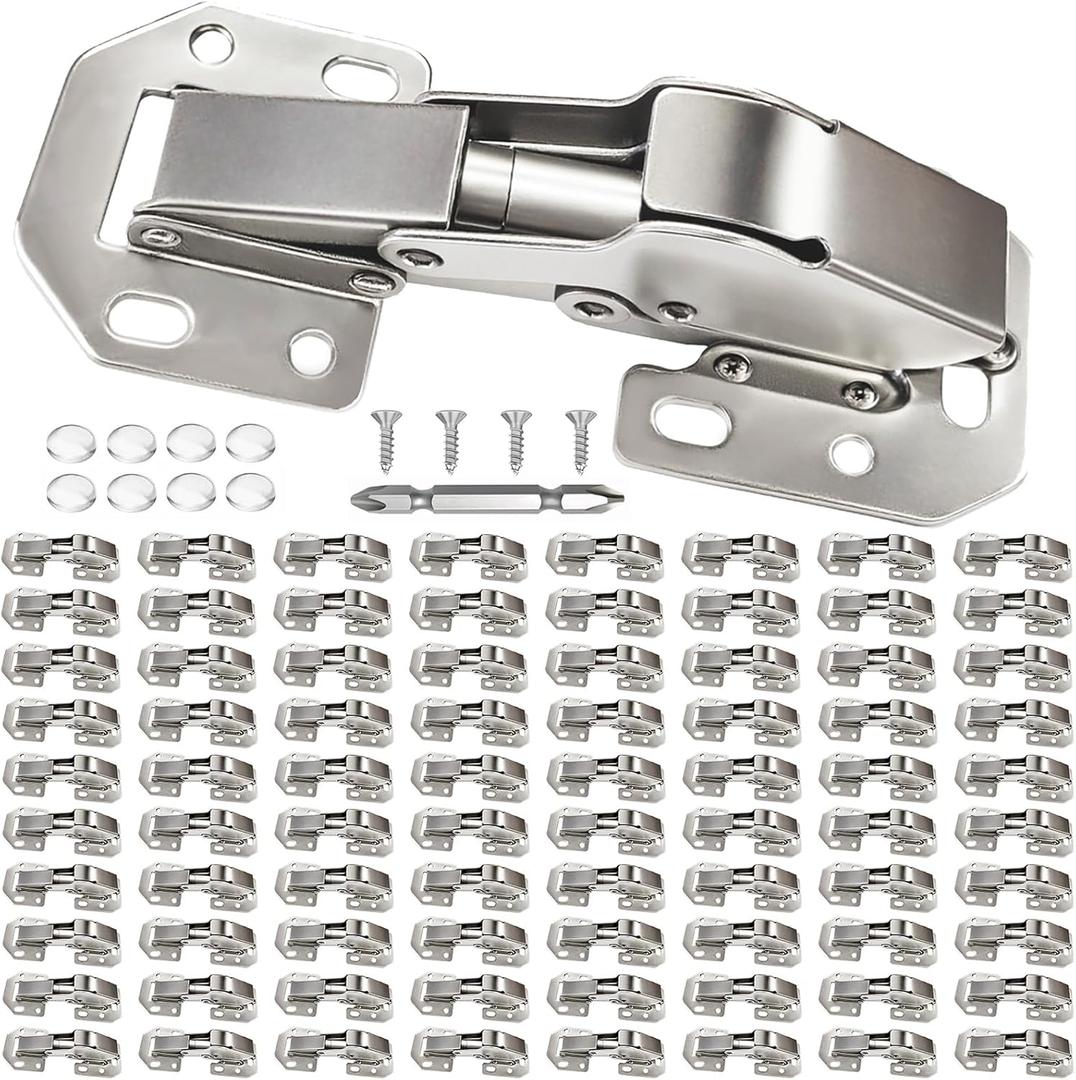 BESTEEL 80 Pack Hidden Hinges Soft Close Surface Mount Kitchen Cabinet Hinges, Concealed Cabinet Hinges for Cabinet Doors Frameless,No Pre-drilled for Kitchen Cupboard, Surface Mount Hinges