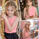 Ficerd Girls' Tank Tops Kids Summer Sleeveless Tunic Pleated Loose Shirt Dressy Crew Neck Casual Cute Blouses 5-14 Years (Pink)