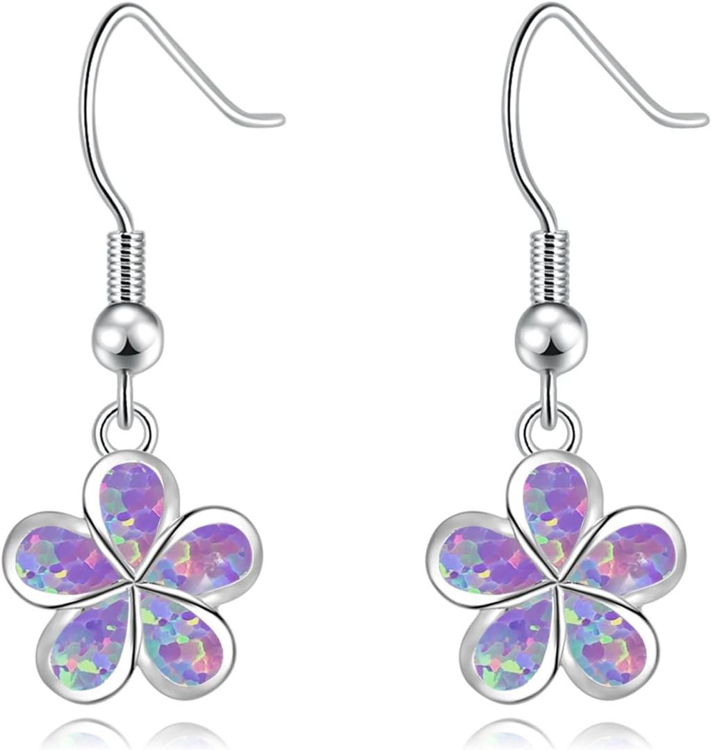 CiNily Gold Plated Flower Shaped Opal Hypoallergenic Stud Earrings Flower Dangle Drop Earrings Jewelry Gift for Women Girls Gemstone Earrings