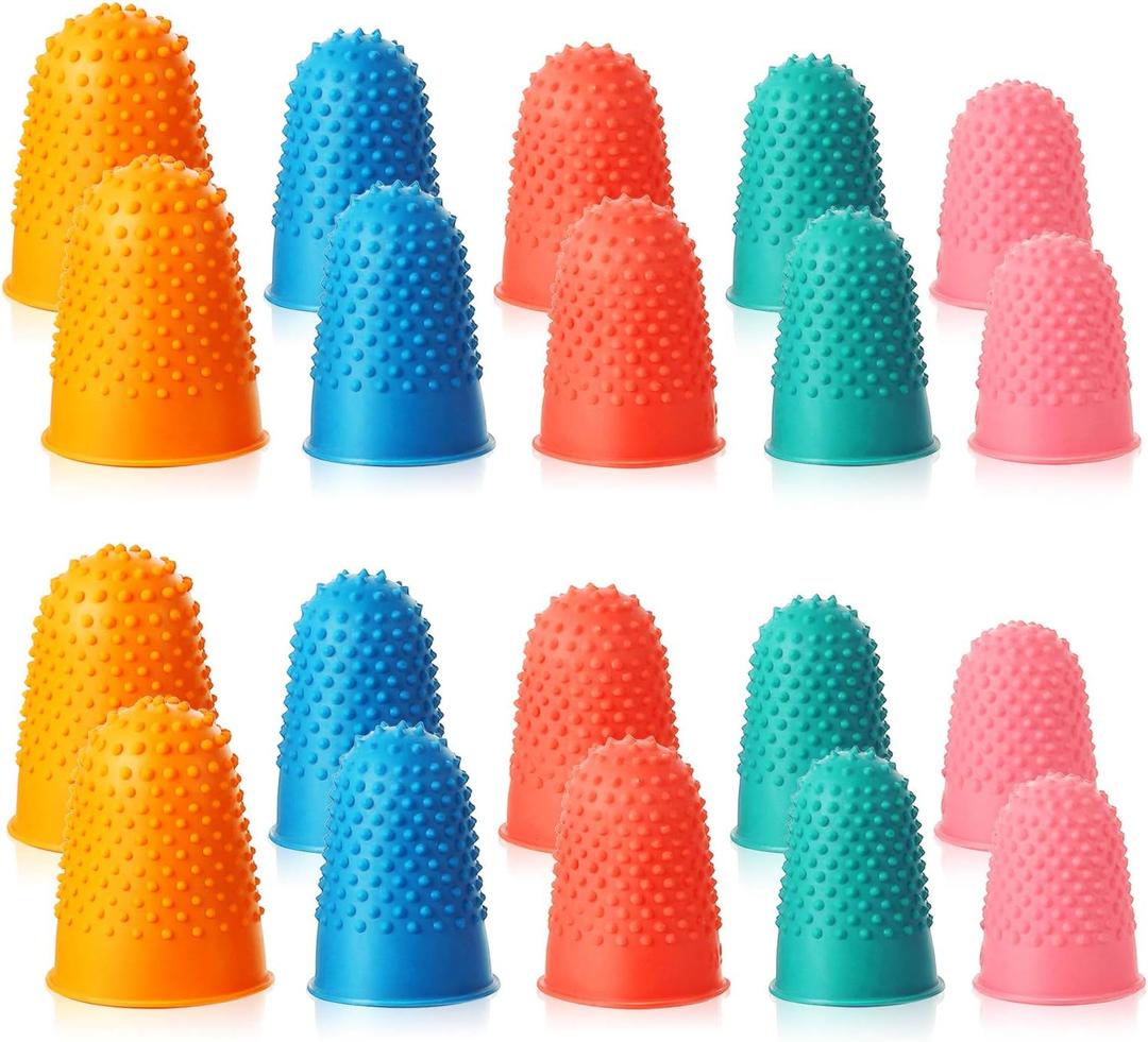 SATINIOR 20 Pcs Rubber Fingers Tip Fingers Protectors Covers Thimble Money Counting Collating Writing Sorting Protectors Hot Glue Wax Rosin Resin Collating Writing Task Scrap(Xs S M L XL,5 Colors)