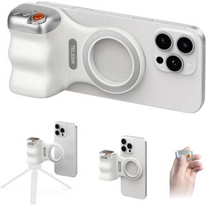 Magnetic Phone Camera Grip, Smartphone Shooting Holder Selfie Handle Snap with Wireless Shutter Button Remote for iPhone 16 15 14 13 12 Pro Max Android Cellphone Vlog Video Photography(White)