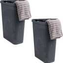 Mind Reader 40L Slim Laundry Hamper, Clothes Basket, Lid, Wicker Design, Plastic, 18"L x 10.4"W x 23.5"H, Set of 2, Gray