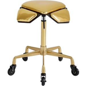 Stool Chair with Ultra-Quiet Wheels, Rolling Salon Stool with Adjustable Height, 360 Degree Swivel Ergonomic Chair for Hair Stylist, Clinic, Massage, Office, Home (Gold)