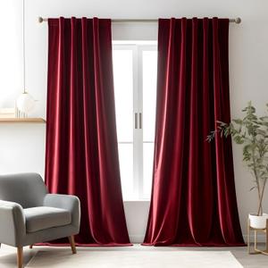 Burgundy Red Velvet Curtains for Living Room Luxury Room Darkening for Bedroom,Thermal Insulated Super Soft Window Drapes Rod Pocket & Back Tab, 52" W x 108" L, 2 Panels Set