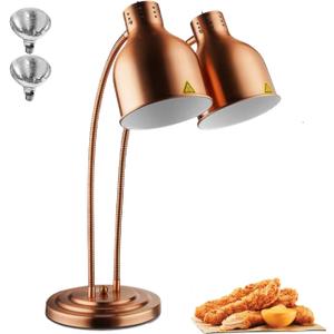 Dual Heads Food Heat Lamp with 500w Bulb Food Warmer Infrared Heating Lamp Countertop Restaurant Kitchen (Double Head(Copper))