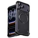 OATSBASF Frameless for iPhone 17 Pro Case, Sleek Minimalist Protective Shock Absorption Aerospace Grade Shells with 360° Rotating Kickstand, Leather-Black