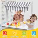 Wooden Market Stand Toy, Pretend Play Grocery Store Playset for Toddler, Fruit Vegetable Stand Selling Stall Shop with 24 PCS Food Accessories for Kids 3+, child-size