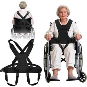 MDSTOP Wheelchair Harness for Adults, Anti-Slip Wheelchair Safety Belt, Safety Belt for Elderly, Adjustable Secure Buckle, Torso Support Vest Restraint for Patient, Disabled, Paralyzed (Black)