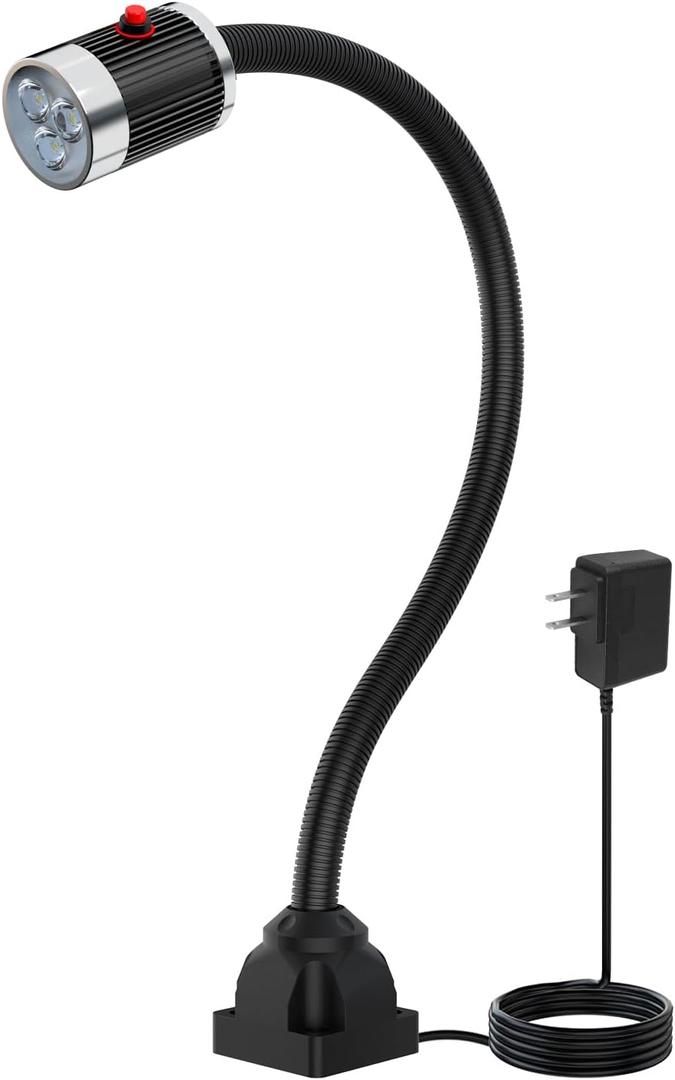 900 Lumens LED Machine Shop Light, IP65 Water Proof Flexible Gooseneck Lamp, 20" Adjustable Gooseneck w/Screw Base for Lathe, Drill Press, and Workbench