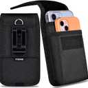 ykooe Heavy-Duty Dual Phone Holster Compatible with iPhone/Samsung Galaxy/Google Pixel & Moto G Power - Secure Fit with Military-Grade Large Belt Clip, Black