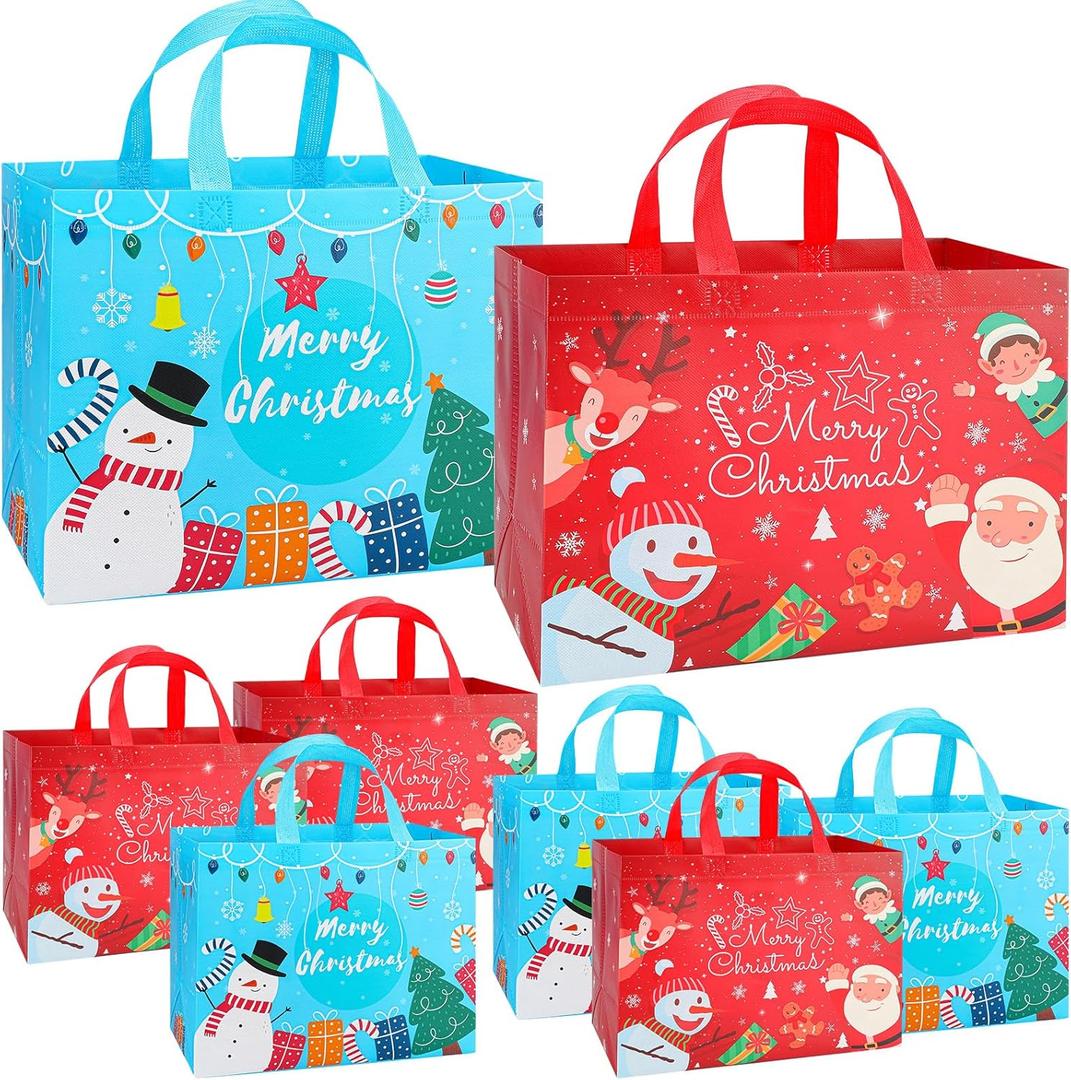 YALTOON 8 Pack Extra Large Christmas Gift Bags, Heavy Duty Reusable Tote Bags with Handles, Non-Woven Large Christmas Bags for Gifts, Holiday Shopping, Xmas Party Favors, 8pcs L 12.8"x9.8"x6.7"