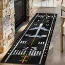 Airplane Rug Kids Play Carpet, 1'4" x 79", Airport Runway Theme for Boys Bedroom Playroom, Low Pile Non-Slip Children Floor Mat for Bedroom