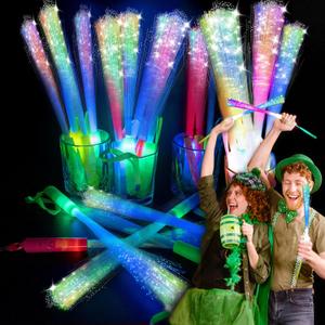 28 PCS Glow Fiber Wands Sticks, New Year's Glow Sticks, LED Light Wands, Glow in The Dark Party Supplies, Fiber Optic Wands, LED Flashing Sticks, Fiber Optic Light Wand Stick for Party (Color-28 Pack)