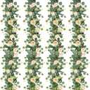 TOCHGREEN 4 Pack 24Ft Artificial Eucalyptus Flower Garland with Champagne Roses, Fake Rose Flower Greenery Garland Floral Vines for Wedding Home Party Table Runner Decor (4PCS, Champagne)