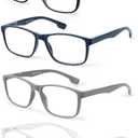 4 Pack Reading Glasses Men Blue Light Blocking with Spring Hinge, Anti Eyestrain/UV Large Wide Square Computer Readers