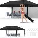 10x20 Pop Up Canopy with 2 Sidewalls - Heavy Duty Outdoor Canopy Tent with Portable Roller Bag - 3 Adjustable Height, 4 Weight Bags, 8 Stakes & 6 Guy Ropes Included, Black