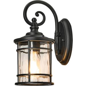 Modern Outdoor Wall Sconce Lights Exterior LightIing Fixtures with Water Ripple Glass Black Finish Die-Casting Aluminum Outdoor Porch Lights for Garden Garage Yards 15.5 Inch Height