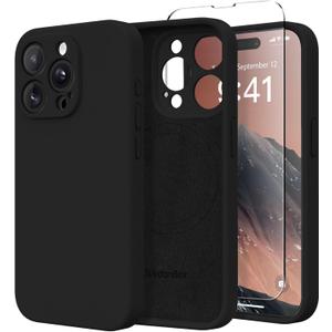 Magnetic for iPhone 14 Pro Case, Compatible with MagSafe, [Full Camera Protection][Screen Protector] Silicone Shockproof Protective Phone Case for iPhone 14 Pro 6.1", Black