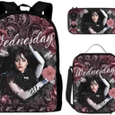 3pcs Girls Backpack with Insulated Lunch Bag Pencil Case For Girls Boys School Backpack Large Capacity Backpack Set (Wednesday)