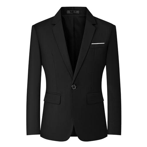 Mylldey Men's Blazers Slim Fit Business Casual Suit Men Sport Coat One Button Travel Blazer Lightweight Suit Jacket (Black-L)